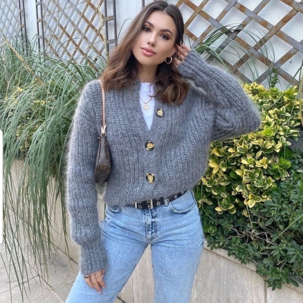 Gray Button-Up Women Sweater